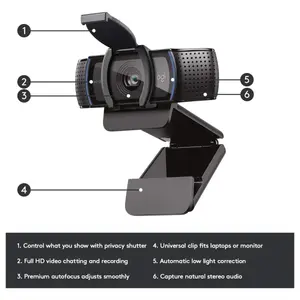 Logitech C920S HD Pro Webcam, 1080P Video Calls and Recording, HD Auto-Focus and Light Correction, Stereo Audio With Dual Mics, Privacy Shutter, 960-001252 / 960-001257