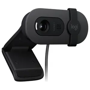 Logitech BRIO 100 Webcam, Full HD 1080p 30fps, RightLight 2 Auto-Light Balance, Built-In Mic, Integrated Privacy Shutter, USB-A Plug-and-Play, Graphite