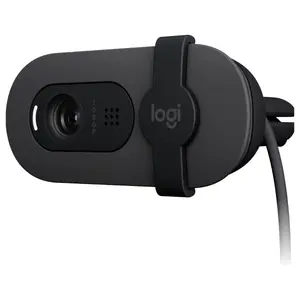 Logitech BRIO 100 Webcam, Full HD 1080p 30fps, RightLight 2 Auto-Light Balance, Built-In Mic, Integrated Privacy Shutter, USB-A Plug-and-Play, Graphite