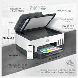 HP Smart Tank 750 All-in-One Printer, Wireless, Print Scan Copy, Auto Duplex Printing, Auto Document Feeder, White/Grey (Official Warranty)
