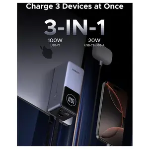 UGREEN Nexode Smart Display Power Bank, 20000mAh 130W, 100W USB-C1, 30W USB-C2, 22.5W USB-A, Built-in USB-C Cable, PB723 55365B