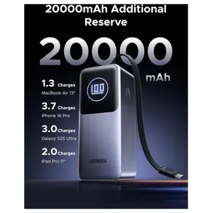 UGREEN Nexode Smart Display Power Bank, 20000mAh 130W, 100W USB-C1, 30W USB-C2, 22.5W USB-A, Built-in USB-C Cable, PB723 55365B