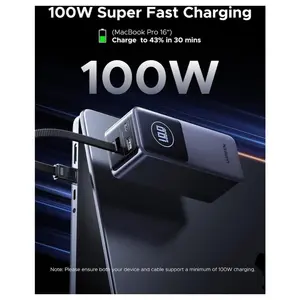 UGREEN Nexode Smart Display Power Bank, 20000mAh 130W, 100W USB-C1, 30W USB-C2, 22.5W USB-A, Built-in USB-C Cable, PB723 55365B