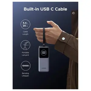 UGREEN Nexode Smart Display Power Bank, 20000mAh 130W, 100W USB-C1, 30W USB-C2, 22.5W USB-A, Built-in USB-C Cable, PB723 55365B