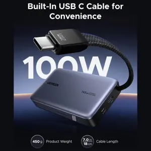 UGREEN Nexode 20000mAh Power Bank, 145W Total Output, Up to 100W USB-C, Built-in USB-C Cable, 72Wh Fast Charging, Model 55992B