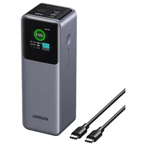 UGREEN Nexode 25000mAh 200W 3-Port Power Bank, PD 3.1, TFT Display, 2x USB-C and USB-A, 35525B, Black