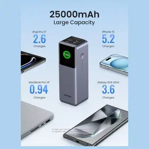 UGREEN Nexode 25000mAh 200W 3-Port Power Bank, PD 3.1, TFT Display, 2x USB-C and USB-A, 35525B, Black