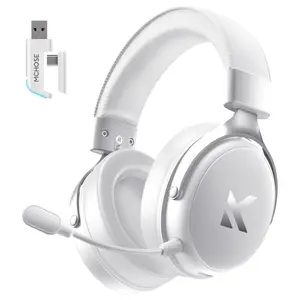 MCHOSE V9 Pro Wireless Gaming Headset, 2.4GHz Bluetooth And USB, 53mm Drivers, AI Noise-Canceling Mic, Virtual 7.1 Surround Sound, Up to 250 Hours Play Time, Icy White