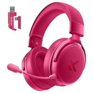 MCHOSE V9 PRO Wireless Gaming Headset, 7.1 Surround Sound, 53mm Neodymium Drivers, 2.4GHz Wireless and BT 5.3 and Wired, 15ms Low Latency, AI Noise-Canceling Mic, 250Hr Battery, Rose and Red