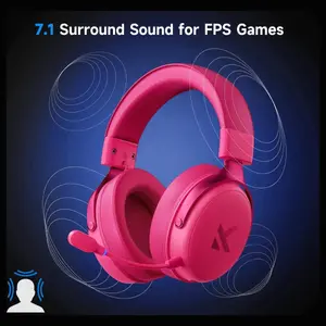 MCHOSE V9 PRO Wireless Gaming Headset, 7.1 Surround Sound, 53mm Neodymium Drivers, 2.4GHz Wireless and BT 5.3 and Wired, 15ms Low Latency, AI Noise-Canceling Mic, 250Hr Battery, Rose and Red