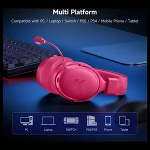 MCHOSE V9 PRO Wireless Gaming Headset, 7.1 Surround Sound, 53mm Neodymium Drivers, 2.4GHz Wireless and BT 5.3 and Wired, 15ms Low Latency, AI Noise-Canceling Mic, 250Hr Battery, Rose and Red