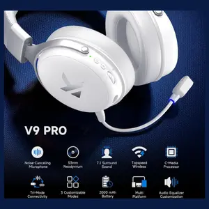 MCHOSE V9 PRO Wireless Gaming Headset, 7.1 Surround Sound, 53mm Neodymium Drivers, 2.4GHz Wireless and BT 5.3 and Wired, 15ms Low Latency, 250Hr Battery, White and Blue