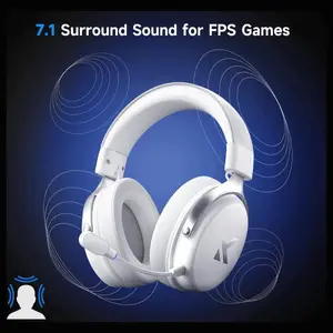 MCHOSE V9 PRO Wireless Gaming Headset, 7.1 Surround Sound, 53mm Neodymium Drivers, 2.4GHz Wireless and BT 5.3 and Wired, 15ms Low Latency, 250Hr Battery, White and Blue