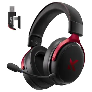 MCHOSE V9 PRO Wireless Gaming Headset, 7.1 Surround Sound, 53mm Neodymium Drivers, 2.4GHz Wireless and BT 5.3 and Wired, 15ms Low Latency, 250Hr Battery, Black and Red