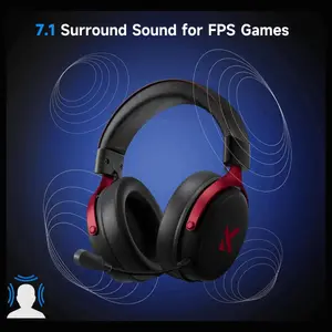 MCHOSE V9 PRO Wireless Gaming Headset, 7.1 Surround Sound, 53mm Neodymium Drivers, 2.4GHz Wireless and BT 5.3 and Wired, 15ms Low Latency, 250Hr Battery, Black and Red
