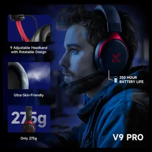 MCHOSE V9 PRO Wireless Gaming Headset, 7.1 Surround Sound, 53mm Neodymium Drivers, 2.4GHz Wireless and BT 5.3 and Wired, 15ms Low Latency, 250Hr Battery, Black and Red