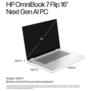 HP OmniBook 7 Flip 16-AU0055CL 2-in-1 AI PC, Intel Core Ultra 5 226V, 16GB LPDDR5x-8533MT/s RAM, 1TB PCIe SSD, 16 inch 2K 1920 x 1200 Touchscreen IPS, Intel Arc 130V GPU, Windows 11 Home, Silver