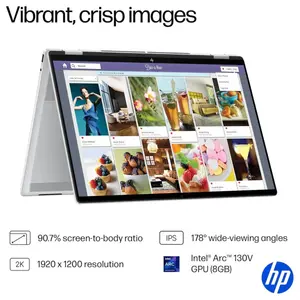 HP OmniBook 7 Flip 16-AU0055CL 2-in-1 AI PC, Intel Core Ultra 5 226V, 16GB LPDDR5x-8533MT/s RAM, 1TB PCIe SSD, 16 inch 2K 1920 x 1200 Touchscreen IPS, Intel Arc 130V GPU, Windows 11 Home, Silver