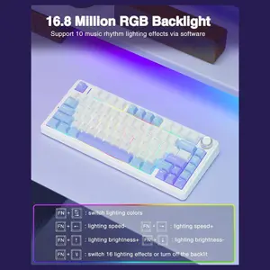 AULA F75 75% Wireless Mechanical Keyboard, Tri-Mode 2.4GHz USB-C and BT5.0, Hot Swappable 3-Pin and 5-Pin, 16.8 Million RGB Backlit, White and Blue and Purple