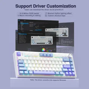 AULA F75 75% Wireless Mechanical Keyboard, Tri-Mode 2.4GHz USB-C and BT5.0, Hot Swappable 3-Pin and 5-Pin, 16.8 Million RGB Backlit, White and Blue and Purple