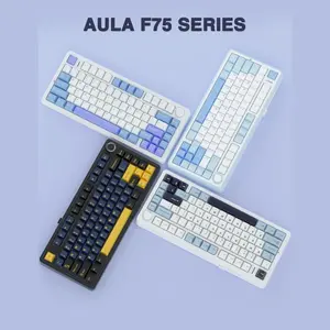 AULA F75 75% Wireless Mechanical Keyboard, Tri-Mode 2.4GHz USB-C and BT5.0, Hot Swappable 3-Pin and 5-Pin, 16.8 Million RGB Backlit, White and Blue and Purple