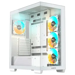Gigabyte C500 Panoramic Stealth Ice Mid Tower PC Gaming Case, 270 Degree Panoramic 4mm Tempered Glass, USB 3.2 Gen2 Type-C, 4X ARGB Fans Included, White