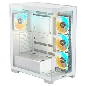 Gigabyte C500 Panoramic Stealth Ice Mid Tower PC Gaming Case, 270 Degree Panoramic 4mm Tempered Glass, USB 3.2 Gen2 Type-C, 4X ARGB Fans Included, White