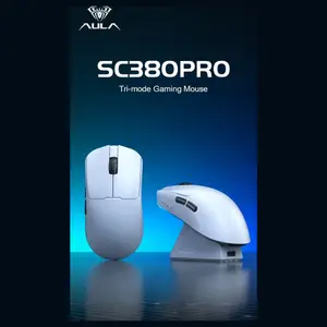 Aula SC380Pro Gaming Mouse, 55g Lightweight, PixArt 3311 Sensor, Up to 12,000 DPI, 1000Hz Polling Rate, Tri-Mode 2.4G Wireless Bluetooth and Wired, Charging Dock, White