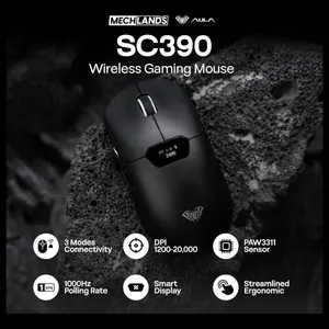 AULA SC390 Lightweight Gaming Mouse With Display Screen, PAW3311 Optical Sensor, Up To 20,000 DPI, 1000Hz Polling Rate, Bluetooth 2.4GHz Wireless and USB-C Wired, Black