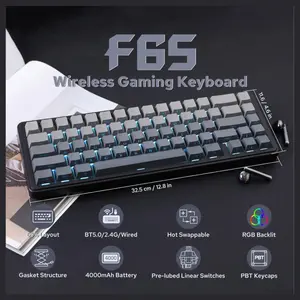 EPOMAKER x Aula F65 65% Wireless Hot-Swappable Gasket Mechanical Keyboard, 67 Keys, Five-Layer Sound Dampening, Flex-Cut PC Plate, BT 2.4GHz and Wired USB, 4000mAh Battery, South-Facing RGB 1000Hz
