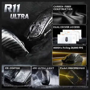 ATTACK SHARK R11 ULTRA Carbon Fiber Wireless Gaming Mouse, PAW3950MAX Sensor, Wireless 8000Hz Polling Rate, 49g Superlight, Omron Optical Micro Switches, Weave Black
