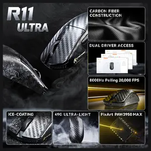 ATTACK SHARK R11 ULTRA Carbon Fiber Wireless Gaming Mouse, PAW3950MAX Sensor, Wireless 8000Hz Polling Rate, 49g Superlight, Omron Optical Micro Switches, Weave Black