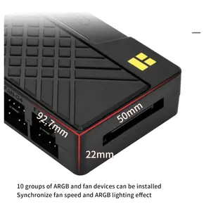 Thermalright ARGB and Fan HUB X10 IR - 10-Port All-in-One Controller, 10 PWM Fan and 10 ARGB Headers, 5V 3-Pin ARGB and 4-Pin PWM Compatibility, SATA Powered, IR Remote Control, Black