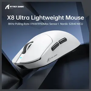 ATTACK SHARK X8 Ultra Wireless Gaming Mouse, 55g Ultra-Lightweight, Bluetooth and 2.4GHz Wireless and Wired, 8K Polling Rate, PixArt PAW3950MAX Sensor, 42000 DPI, White
