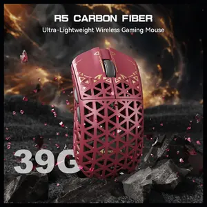 ATTACK SHARK R5 Ultra Wireless Gaming Mouse, 42K DPI PAW3950 MAX Sensor, 8K Polling Rate, 39g Carbon Fiber, Wired Bluetooth and 2.4GHz, Red