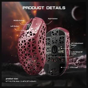 ATTACK SHARK R5 Ultra Wireless Gaming Mouse, 42K DPI PAW3950 MAX Sensor, 8K Polling Rate, 39g Carbon Fiber, Wired Bluetooth and 2.4GHz, Red
