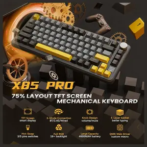 ATTACK SHARK X85 Pro 75% TKL Wireless Mechanical Gaming Keyboard, Triple Mode, TFT Display and CNC Knob, Gasket Mount, Hot Swappable, QMK Web Driven, 4000mAh Battery, Linear Blueberry Switches, Black