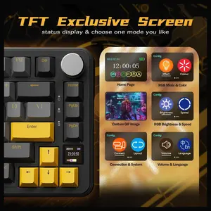 ATTACK SHARK X85 Pro 75% TKL Wireless Mechanical Gaming Keyboard, Triple Mode, TFT Display and CNC Knob, Gasket Mount, Hot Swappable, QMK Web Driven, 4000mAh Battery, Linear Blueberry Switches, Black