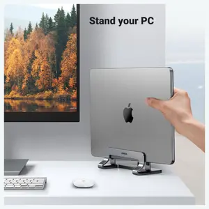 UGREEN Adjustable Vertical Laptop Stand 20471, Adjustable Width 0.5" to 1" for up to 17.3" Laptops, Aluminum Alloy, Anti-Slip Silicone Pads