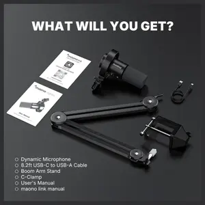 MAONO PD300XS Podcast Dynamic Microphone Set, XLR and USB Microphone, 192kHz/24bit Sampling, Boom Arm Stand, Metal Mic with Mute Tap
