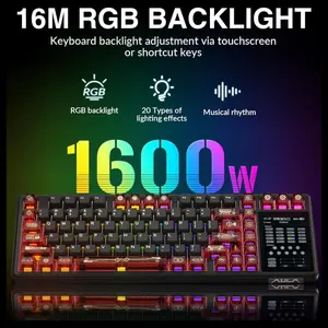 AULA L99 Wireless Mechanical Gaming Keyboard, 96% Layout 3.98" Smart Touch Screen, Tri-Mode USB-C 2.4GHz and BT5.1, 8000mAh Battery, Hot Swappable 84 Keys, Black and Red