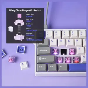 AULA WIN60 HE Max 61-Key RGB 60% Wired Magnetic Switch Gaming Keyboard, Hall Effect Magnetic Switch, 8000Hz Polling Rate, 0.3ms Latency Tested, Grey/White/Blue