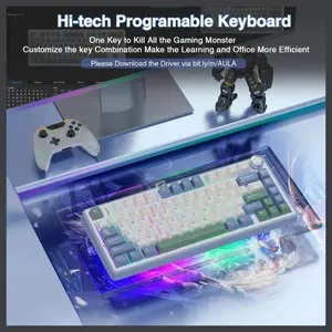 Aula F75 Wireless Gaming Mechanical Keyboard, 2.4GHz, USB Type-C, Bluetooth 5.0, 75% Compact Layout, Gasket Structure, Hot-Swap, 16.8 Million RGB, Milk White Switches, Retro White