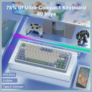 Aula F75 Wireless Gaming Mechanical Keyboard, 2.4GHz, USB Type-C, Bluetooth 5.0, 75% Compact Layout, Gasket Structure, Hot-Swap, 16.8 Million RGB, Milk White Switches, Retro White