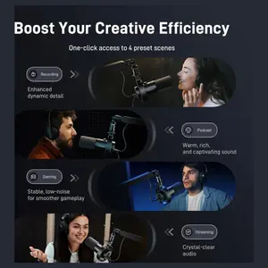 Maono PD300X + BA37 Dynamic Microphone Kit, USB and XLR Podcast Mic with Boom Arm, 192kHz/24bit Sampling Rate, Visual Graphic EQ Panel