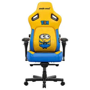 AndaSeat Kaiser 4 XL Minions Bob Gaming Chair, Premium PVC Leather, 6D Armrest, 24 Degree Pop-Out Lumbar With Any-Angle Lock, Magnetic Memory-Foam Head Pillow With Cooling Layer, Bob Besties, AD12YDDC-XLL-41-YS-PV