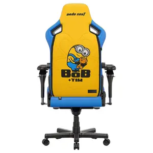 AndaSeat Kaiser 4 XL Minions Bob Gaming Chair, Premium PVC Leather, 6D Armrest, 24 Degree Pop-Out Lumbar With Any-Angle Lock, Magnetic Memory-Foam Head Pillow With Cooling Layer, Bob Besties, AD12YDDC-XLL-41-YS-PV