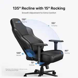 Anda Seat Phantom 4 Pro Office Gaming Chair, Ergonomic Dynamic Lumbar Support, High Back Reclining 90-135 Degrees, Magnetic Head Pillow, 3D 360 Degree Rotating Armrests, Height Adjustable, Black PVC, AD18YSDC-72-BD-PV-B02