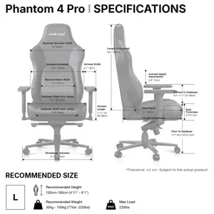 Anda Seat Phantom 4 Pro Office Gaming Chair, Ergonomic Dynamic Lumbar Support, High Back Reclining 90-135 Degrees, Magnetic Head Pillow, 3D 360 Degree Rotating Armrests, Height Adjustable, Black PVC, AD18YSDC-72-BD-PV-B02