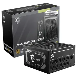 MSI MAG A1250GL PCIE5 Fully Modular Compact Gaming Power Supply, 1250W, 80 Plus Gold, ATX 3.1 and PCIe 5.1 Ready, Native Dual-Color 12V-2x6 Cable